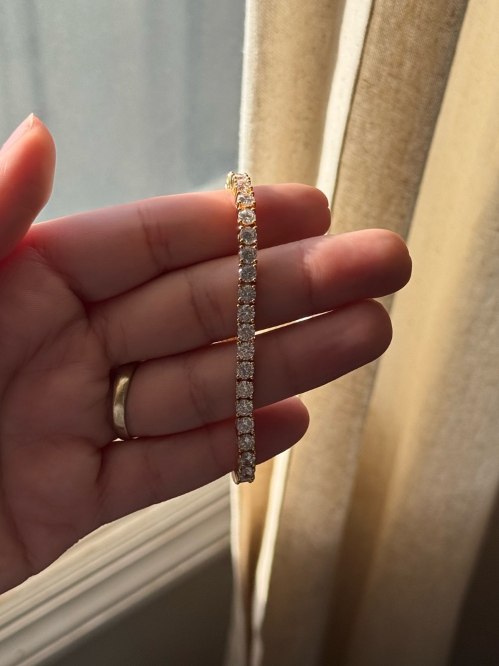 Super Cubic Zirconia Tennis Bracelet with Gold Electroplate- Elegant Jewelry - Picture 2 of 3